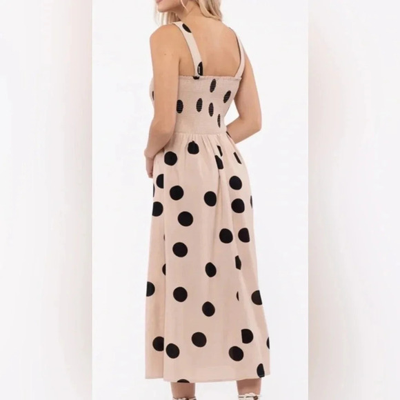 Blu Pepper Tan & Black Polka Dot Midi Dress Linen Blend Nordstroms Size Small S - Picture 3 of 6